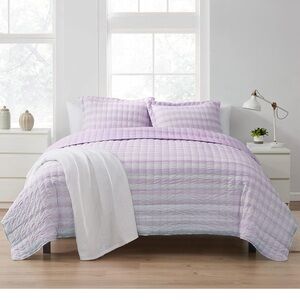 Sweet Home Collection Quilt Sets Prewashed Checkered king , Plaid Dark Purple